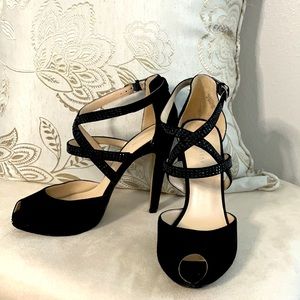 Nine West -  Black Suede Rhinestone Peeptoe - 7